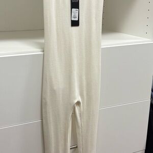 Fashion Nova Cream Ribbed Leggings